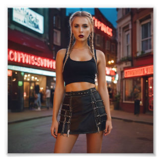 Red Light Blonde Pigtails Dutch Girl Fototryck