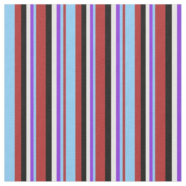 Red, Light Himlar Blue, Lila, White & Black Linjer Tyg (Närbild)