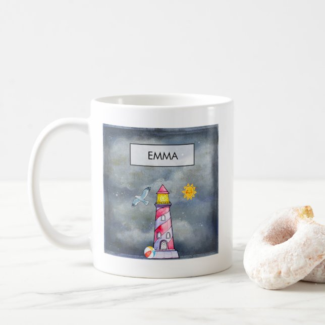 Red Lighthouse med en Stormy Background Anpassning Kaffemugg (Med munk)