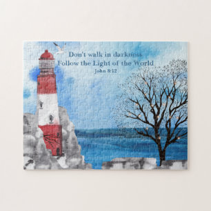 Red Lighthouse Watercolor Scene Pussel
