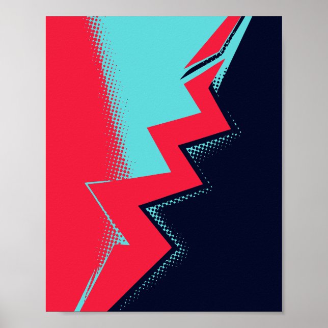 Red lightning Between Light and Dark Blue Areas Poster (Framsidan)