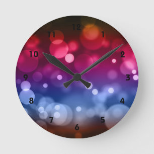 Red, Lila, Blue & Brown Abstrakt Bokeh Design Rund Klocka