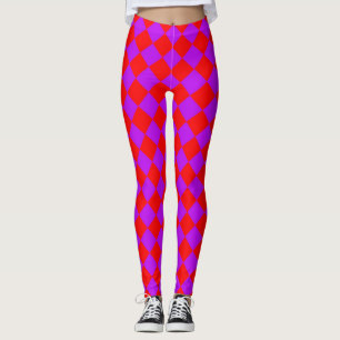 Red Lila Checker Diamond Mönster Leggings