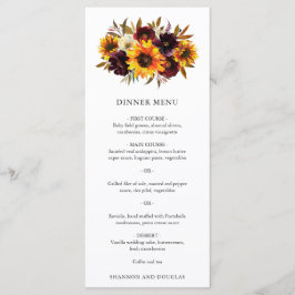 Red Lila Fall Ro Solrossolrossen Rustic Bröllop Meny