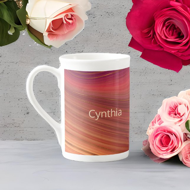 Red Lila och Guld Monogram Marble Earth Strata Benporslin Mugg (Skapare uppladdad)