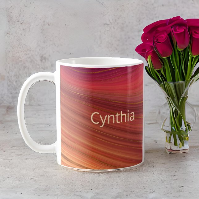 Red Lila och Guld Monogram Marble Earth Strata Kaffemugg (Skapare uppladdad)