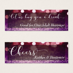 Red Lila Ombre Bokeh Script Mini Drink Biljett