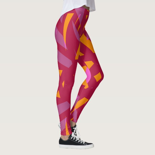 Red Lila Orange Rosa Art Deco Warm Valentine Leggings (Höger)