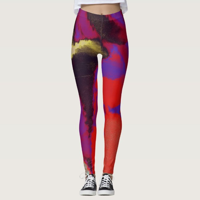 Red Lila Paint Splatter Leggings (Framsida)