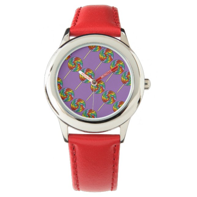 Red Lila Rainbow Lollipop Lollipops Candy Watch Armbandsur (Framsida)