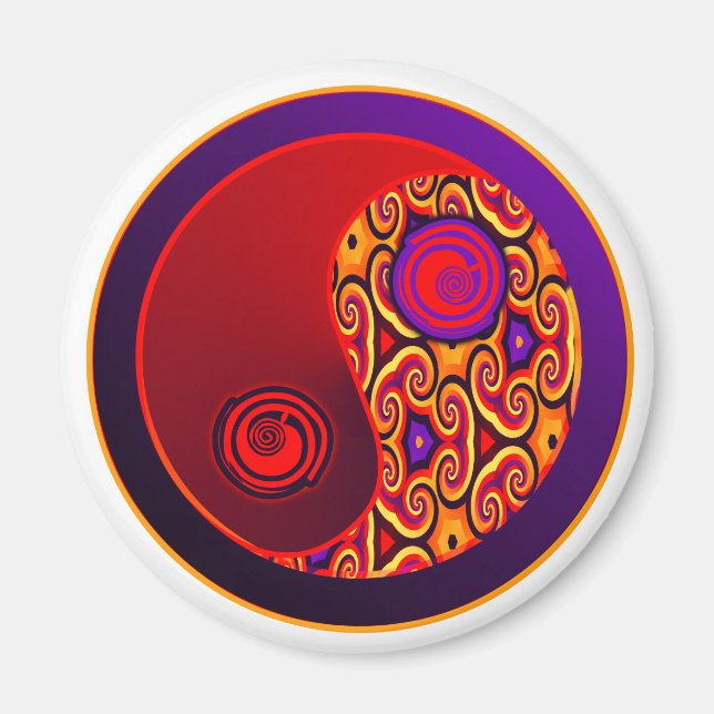 Red & Lila Swirls Yin Yang Magnet (Framsidan)