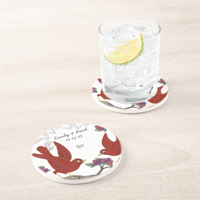 Red & Lila Vintage Love birds Underlägg Sandsten (Sidan)