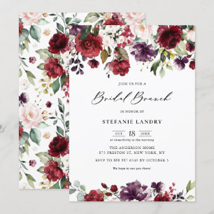 Red Lila Watercolor Blommigt Garland Möhippa Brunc Inbjudningar