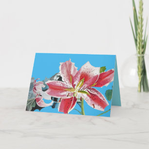 Red Lilies Lily blommigt Watercolor Birthday Card Kort