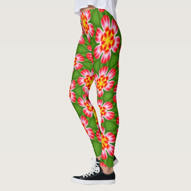 Red Lilies Mönster Leggings (Vänster)