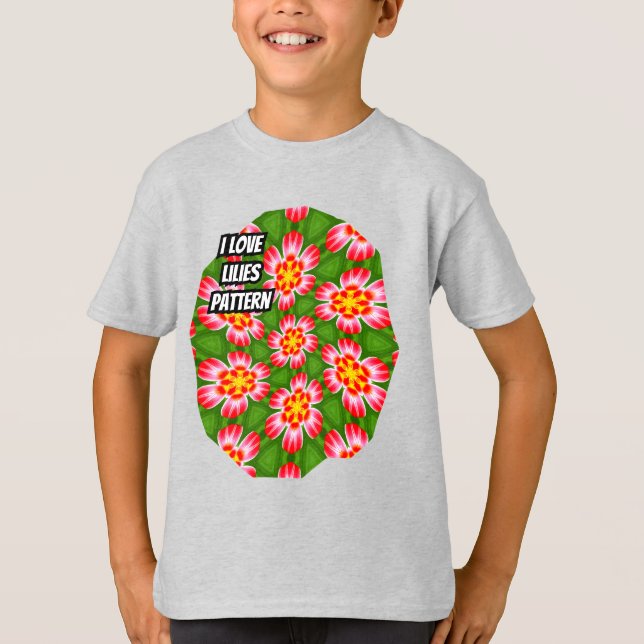 Red Lilies Mönster T Shirt (Framsida)