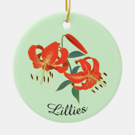 Red Lillies Design Ceramic Ornament