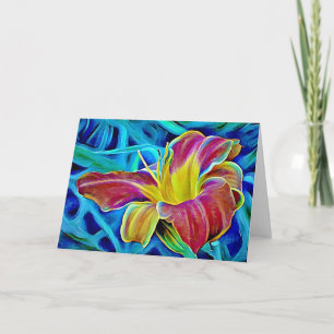Red Lily Aqua Fantasy Art Note Card Kort