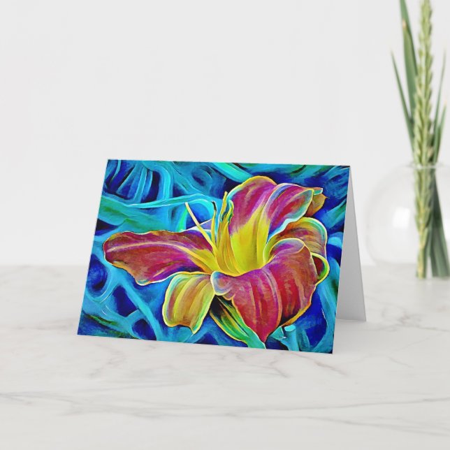 Red Lily Aqua Fantasy Art Note Card Kort (Framsida)