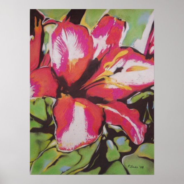 Red Lily blommor original modern konst Poster (Framsidan)