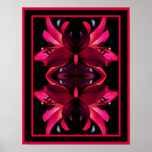 Red Lily Flower Spegel Abstrakt Poster