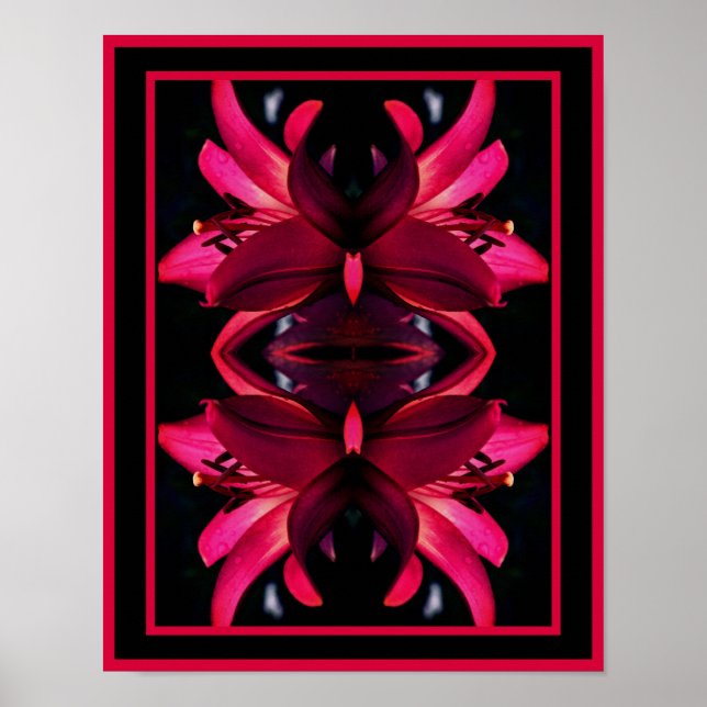 Red Lily Flower Spegel Abstrakt Poster (Framsidan)