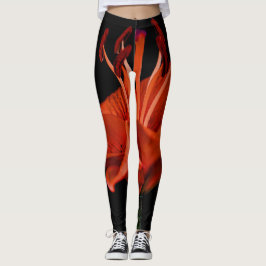 Red Lily on Black Leggings