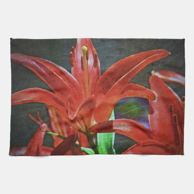 Red Lily Textured Kökshandduk (Horisontell)