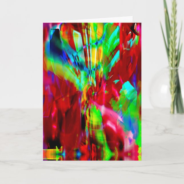 Red Lime Green Abstrakt Dreamy Fantasy Flower Kort (Framsida)