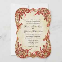 Red, Lime & Orange Vintage Paisley Damask Wedding Inbjudningar