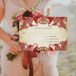 Red, Lime & Orange Vintage Paisley Peacock OSA Kort