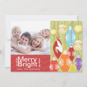 Red Lime Retro Merry och Bright Family Photo Card Julkort