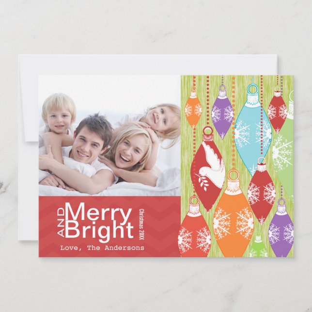 Red Lime Retro Merry och Bright Family Photo Card Julkort (Framsida)