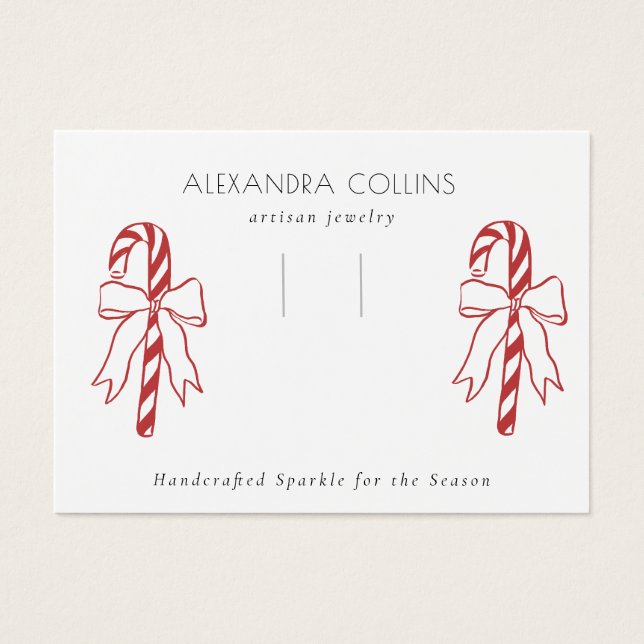 Red Line Art Candy Cane & Bow Hairclip Display  Visitkort (Framsidan)