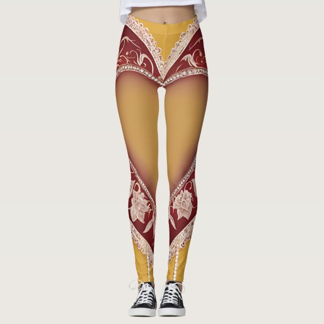 Red Lingerie Heart Snöre AI art Leggings (Framsida)