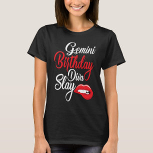Red Lip Skriv ut Gemini Queen May Girl June BIrthd T Shirt