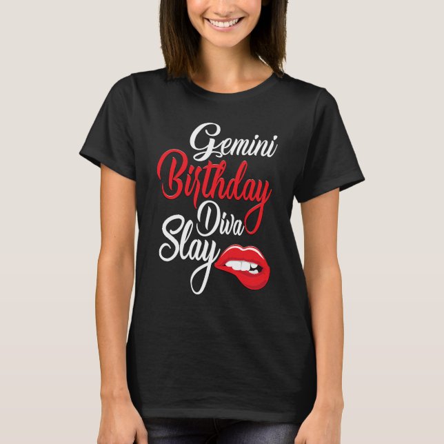 Red Lip Skriv ut Gemini Queen May Girl June BIrthd T Shirt (Framsida)