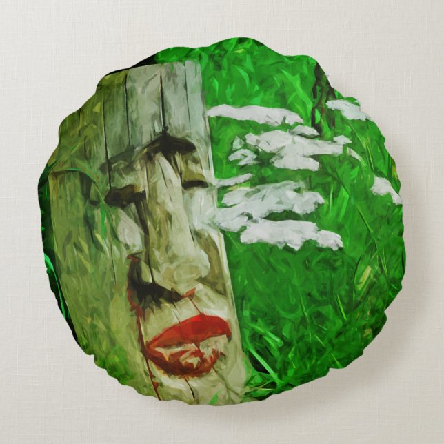 Red Lipping Indian Totem Bland vilda blommor Rund Kudde (Baksidan)