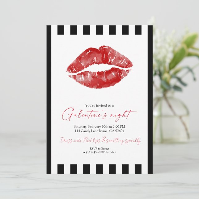 Red Lips Galentine’s Night Out  Inbjudningar (Stående Fram)