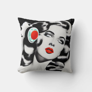Red Lipstick B&W Vintage Dam Kudde
