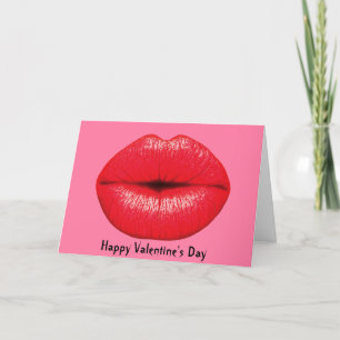 Red Lipstick big pop art läppar på rosa Helgkort