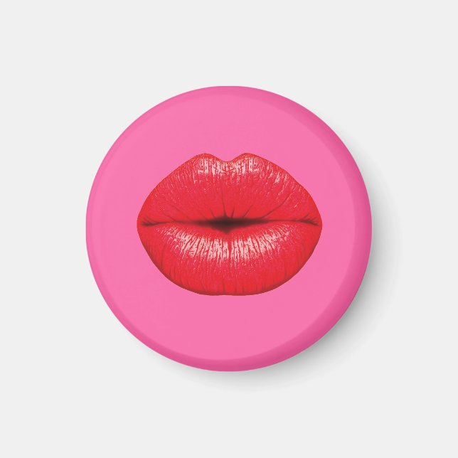 Red Lipstick big pop art läppar på rosa Magnet (Framsidan)