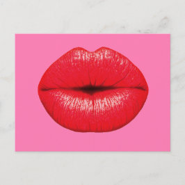 Red Lipstick big pop art läppar på rosa Vykort