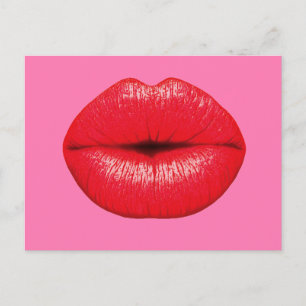 Red Lipstick big pop art läppar på rosa Vykort