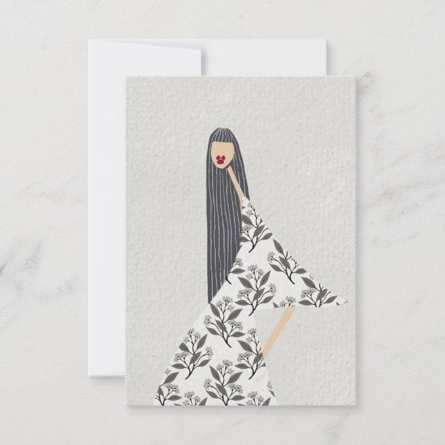 Red Lipstick Feminine Blommigt Mode Illustration Tack Kort (Framsida)