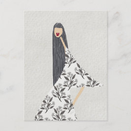 Red Lipstick Feminine Blommigt Mode Illustration Vykort