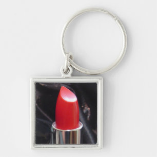 Red Lipstick Fyrkantig Silverfärgad Nyckelring