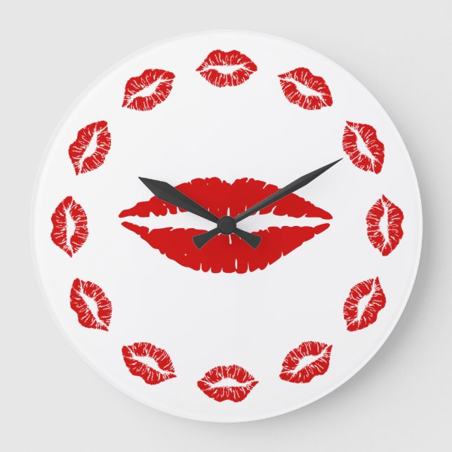 Red Lipstick Kiss Clock Stor Klocka (Framsida)