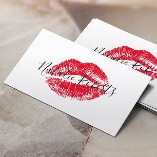 Red Lipstick Kiss Namnteckning Beauty Salon Visitkort