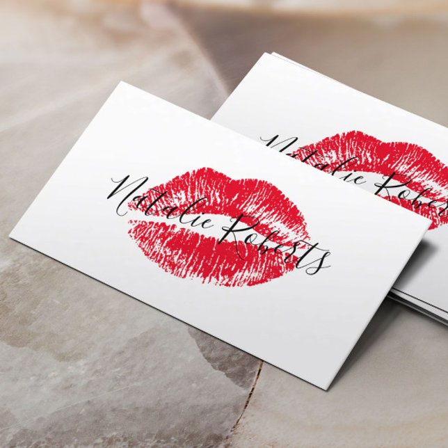 Red Lipstick Kiss Namnteckning Beauty Salon Visitkort (Skapare uppladdad)